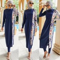 ราคา Islamic Swimwear Tunic Robe Print 3pcs Long Burkini Muslim Women Swimsuits For Women Swimming Bathing Surfing Wear Full (22808042869)