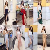 ราคา จั๊มสูทขายาว สายเดี่ยวมีซิปที่ด้านหลัง กางเกงช่วงขาผ่าหน้า (949506181)