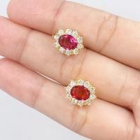 ราคา ต่างหูพลอยแดงล้อมเพชร พร้อมตลับทอง ต่างหูทอง ทองโคลนนิ่ง 0271 (43073398023)