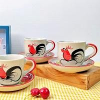 ราคา แก้วกาแฟ แก้วกาแฟเซรามิค ชุดกาแฟ 8ออนซ์ แก้วลายไก่ เซรามิคลำปาง เข้าไมโครเวฟได้ แก้วพร้อมจานรอง (28753937431)