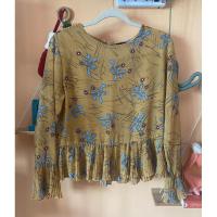 ราคา เสื้อผ้ามือสองสภาพดี ส่งต่อ เสื้อคอกลมแขนยาวผ้าชีฟอง สีเหลือง ลายดอกไม้ ตกแต่งดีเทลชายเสื้อระบายพริ้ว วันสงกรานต์ อก40 (25253129646)