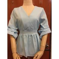 ราคา บพ1611 เสื้อคอวีสีฟ้า ใส่วันแม่ แขนพอง แขนหนอน แขนขนมชั้น มีโบว์ผูกหน้า หลัง ดีไซน์สุดเก๋ ผ้าโฟเวย์ (4944995674)