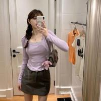 ราคา เสื้อแขนยาวซ้อนเสื้อกล้าม สไตล์เกาหลี สี ม่วงเทา ไซส์L (41114849325)