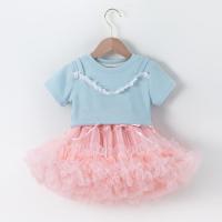 ราคา เสื้อลูกไม้แขนสั้นสีรุ้ง แบบแฟชั่นฤดูร้อนสำหรับเด็กหญิง พร้อมกระโปรงตูตูสองชิ้น (27792671500)