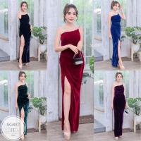 ราคา ST887 #ชุดเดรส #ชุดราตรี เดรสยาวสายเดี่ยวข้างเดียว ผ้ากำมะหยี่ เนื้อผ้าดียืดได้เยอะ สวยมากก (25470542029)