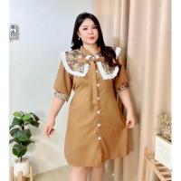 ราคา เดรสสาวอวบ ผ้าลูกฟูกแขนสั้น คอปกหมีแต่งลูกไม้-สีเหลืองมัสตาร์ด อก 42-48“ หน้าผ้า 50“ สาวอวบอ้วน Plussize (28700928258)