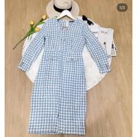 ราคา ชุดเดรสผู้หญิง ผ้าทวีตสีฟ้า สไตล์เกาหลี รูดซิปหลัง เดรสผ้าทวิตเกรดพรีเมียม งานไฮโซลูกคุณหนู (25232400736)