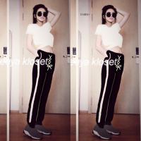 ราคา SS10485 Set เสื้อครอปแขนสั้นชายแต่งไขว้ + กางเกงวอร์มขายาวแถบข้าง (2797937108)