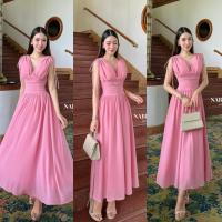 ราคา B-9586 เดรสผ้าชีฟองแบบพริ้วๆระบายๆ สีชมพูลุคหวานๆน่ารัก ชุดใส่ไปงานแต่ง ชุดเพื่อนเจ้าสาว (44102730240)