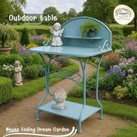 ราคา โต๊ะเหล็กดัดสไตล์อังกฤษ สีฟ้าพาสเทล ดีไซน์คลาสสิก พร้อมชั้นวางของและลวดลายโค้งมนอ่อนช้อย ให้กลิ่นอายวินเทจ (41961901310)