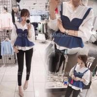 ราคา Kk KOREA DENIM SET (shirt top / denim top) Size : เสื้อเชิ๊ต อก36" ยาว21.5" / เสื้อยีนส์ อก36" ยาว1 (12225110)