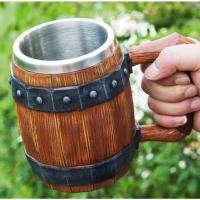 ราคา แก้วเบียร์ไม้ เรซิ่นสแตนเลส Retro Tankard ถ้วยกาแฟเลียนแบบ Deutschland Cask สีน้ําตาล (44301179723)