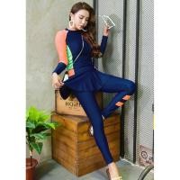 ราคา ชุดว่ายน้ำไซส์ใหญ่ 3xlแบบสปอร์ตพร้อมส่ง : ชุดว่ายน้ำคนอ้วนสีน้ำเงินแขนขายาวแต่งแถบสีส้ม กางเกงขายาวแต่งกระโปรงระบาย แ... (7966444115)