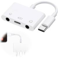 ราคา USB C ถึง Dual 3.5 มม.แจ็คหูฟังและอะแดปเตอร์ชาร์จ, 3 in 1 Aux to Type C ตัวแยกหูฟังและ PD 60W Fast Charge Adapter สําหรับ iPad iPhone 15 16, Galaxy S22 S21/Note 20, Pixel (53450653907)