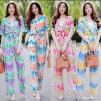 ราคา ชุดเซท 2 ชิ้น ผ้าสปันพริ้วสวย ลายมัดย้อม เสื้อแขนสั้น ผูกเอว มาพร้อมกางเกงขายาว สม็อคหลัง มีกระเป๋า (3731833907)
