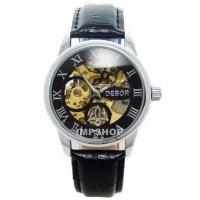 ราคา DEBOR นาฬิกาผู้ชาย AUTO หน้าปัดฉลุลาย ตัวเลขโรมัน (สีดำ) (139750841)