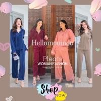 ราคา [โค้ดลดร้านค้า]ชุดเซต2ชิ้นผ้าอัดพลีทดีเทลเสื้อแขนยาวจั้มปลายแขนพร้อมกางเกงขายาว (3451476962)