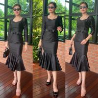 ราคา ชุดดำ เดรสสีดำ ชุดไทยจิตรลดา ชุดดำสุภาพ ชุดดำแฟชั่น ชุดผ้าไหมสีดำ (13717008365)