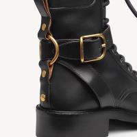 ราคา [เพลิดเพลินไปกับพิเศษในฤดูใบไม้ร่วงฤดูหนาว] Chloe DIANE Black Calfskin Lace-Up Casual Short Boots Martin Boots (42520707480)