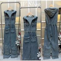 ราคา จั้มยีนส์แขนกุดแต่งฮูดผ้ายีนส์ยืด (28175097029)