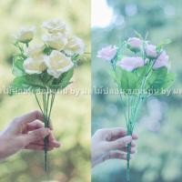 ราคา ช่อกุหลาบ ดอกกุหลาบปลอม ช่อดอกไม้ปลอม สีครีม สีเหลือง สีชมพู (3664764501)
