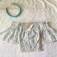 ราคา เสื้อปาดไหล่ลายดอกไม้สีฟ้าน่ารัก (29952158790)