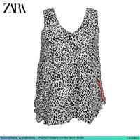 ราคา USED Zara - White Leopard Flowy Top | เสื้อแขนกุดสีขาว สีดำ ลายเสือ คอวี ระบาย ทรงใหญ่ ทำงาน สายฝอ แท้ มือสอง (25538046036)