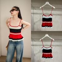 ราคา เสื้อสายเดี่ยวไหมพรมถักสลับสีชายระบาย 2963-1 Vshop (41402366091)