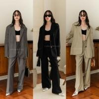 ราคา พร้อมส่ง ชุดเข้าเซท เสื้อสูทกระเป๋าโค้ง + กางเกงขายาว จับจีบหน้า งานป้าย vshop (25600574120)