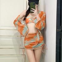 ราคา 40-68kg ชุดว่ายน้ำ 4 ชิ้น bikini+เสื้อคลุม+ผ้าคลุม ลายมัดย้อมสีคราม 2393 (25021205776)