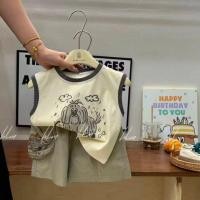 ราคา ชุดสูทเด็กผู้ชายเป็นชุดสองชิ้นของเกาหลีเย็นและหล่อสไตล์ฮิปฮอปพิมพ์ลายเสื้อกั๊กแขนกุดด้านบน + กางเกง (26632569713)