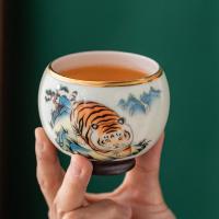 ราคา 130ml เซรามิคถ้วยชา Kung Fu ชุดชา Master ถ้วยถ้วยเดียวสีขาว Porcelain Hand-Painted Zodiac Tiger ถ้วยชาถ้วยชา Creative ปีเสือของขวัญ (41617652801)