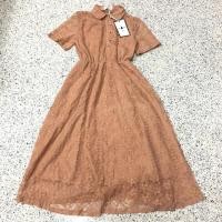 ราคา เดรสผ้าลูกไม้ สีส้มอิฐ คอบัว ป้าย hiso (3302458252)