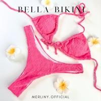 ราคา [พร้อมส่ง] Bella Bikini บิกินี่ผ้ากำมะหยี่ ทูพีช ชุดว่ายน้ำ ชุดว่ายน้ำสีชมพู บิกินี่สีชมพู กางเกงเอวสูง (25875653536)