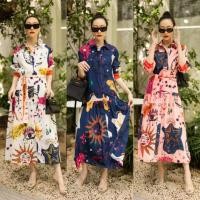 ราคา เดรสยาวทรงเชิ้ตลายยิปซี พร้อมเชือกคาดเอว VSHOP (23568096137)