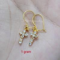 ราคา ต่างหูไม้กางเขนสีทองอ่อน1กรัม (28187924885)