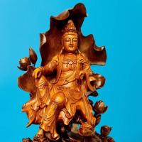 ราคา กวนอิม เจ้าแม่กวนอิม นั่งใบบ้ว สีไม้ พระโพธิสัตว์กวนอิม สูง18นิ้ว (19118454475)