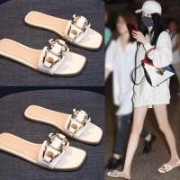 ราคา ♞,♘รองเท้าสตรีสไตล์เกาหลีแฟชั่นใหม่รองเท้าแตะหนังนุ่มของผู้หญิงสวมใส่ด้านนอกรองเท้าแตะส้นแบนด้านล่า (24571524800)