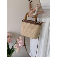 ราคา พร้อมส่ง กระเป๋าสาน สายหนัง หูไม้ ทรงน่ารัก minimal P264 (24056727508)