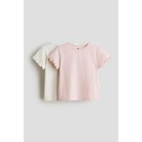 ราคา H&M(เอชแอนด์เอ็ม) ชุดเสื้อยืดคอตตอนริบ 2 ตัวแพ็ค Girls 2-pack ribbed cotton T-shirts 1285659_2 (43417021292)