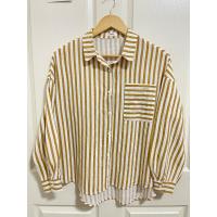 ราคา -เสื้อเชิ้ตลายทาง งานHONGKONG สีขาวเหลืองมัสตาร์ด ‍↔️ ทรงoversize [อก46ยาว27วงแขน18ยาว22] (28172882084)