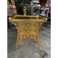 ราคา โต๊ะจีน ไม้แกะสลัก ขาเฉียง 2ขนาด 2 ลิ้นชัก วางพระบูชา ตู้หัวเตียง เก็บของ วางของ โต๊ะหมู่บูชา ปิดทองคำเปลวส่องประกายส (25270465236)