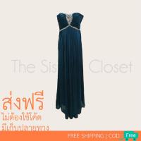 ราคา ชุดราตรียาว ออกงาน เดรสยาว เกาะอก แต่งเพชร สีน้ำเงิน มือสอง (23667700289)