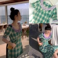 ราคา เดรสผ้าฝ้ายลายสก๊อตงานโคเรียตัดระบายม่วงพาสเทล (19972172906)