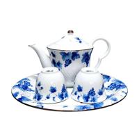 ราคา Adam & Eve Teapot Set Blue & white with Gold Trim ชุดกาน้ำชาเถาว์องุ่น (41653216666)