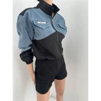 ราคา เสื้อแจ็คเก็ตยีนส์ ผ้าร่มต่อผ้ายีนส์ แต่งกระเป๋า ซิปรูดหน้า สไตล์เกาหลี (29028289298)