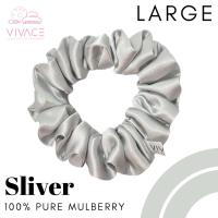 ราคา ยางรัดผมผ้าไหมแท้ สี Sliver Size L ยางผ้าไหมถนอมเส้นผม mulberry แท้ 100% mulberry silk scrunchie (29758450381)