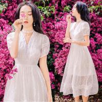 ราคา Dress4570 Maxi Dress เดรสยาวสีขาวแต่งลูกไม้ที่แขน เอว และชายกระโปรง เอวเข้ารูป ผ้าชีฟองใยแก้วเกรดพรีเมียมเนื้อดี (12299569419)