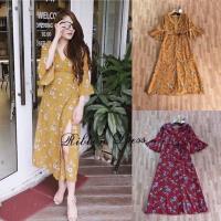 ราคา เดรสยาว Maxi Dress เดรสยาวลายดอกสีเหลืองมัสตาร์ดงานป้าย one one (7834487620)