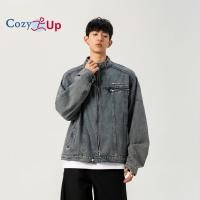 ราคา ผู้ชายยืดตัด ยีนส์ แจ็คเก็ตซิปด้านหน้ารถจักรยานยนต์สั้นแสงล้างแจ็คเก็ตยีนส์ (44167636149)